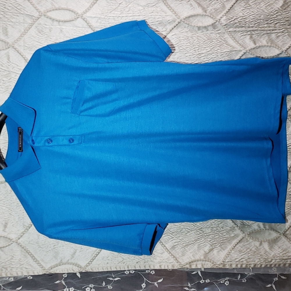 Blue men's polo shirt.